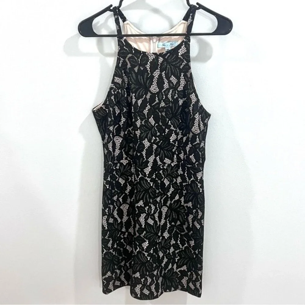 Black and nude lace sheath dress size medium NWOT